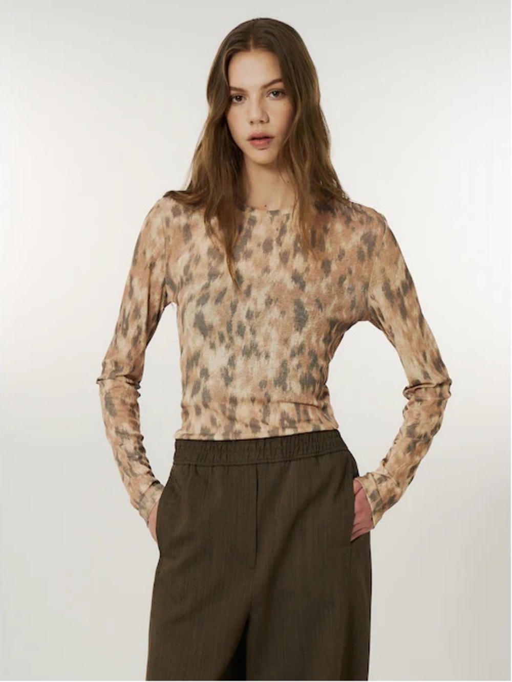 GANNI Women's Long-sleeve Top in Printed Marl Mesh